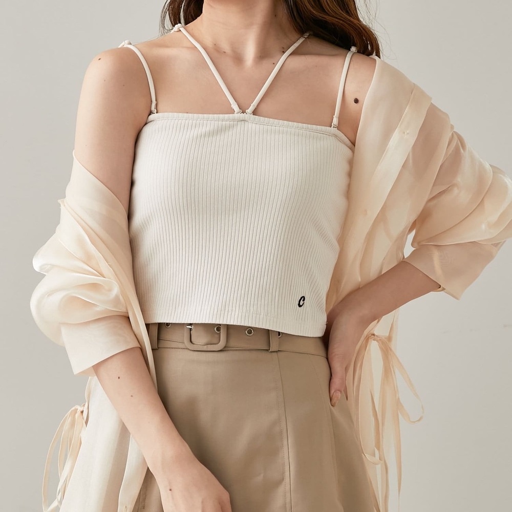 NWOT Japanese brand Who's Who Chico ribbed cropped halter neck camisole in cream